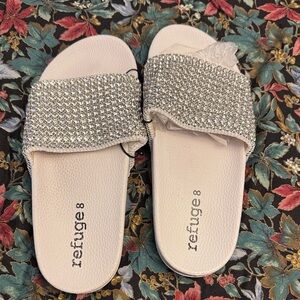 Refuge Sparkling Silver Slide Sandals